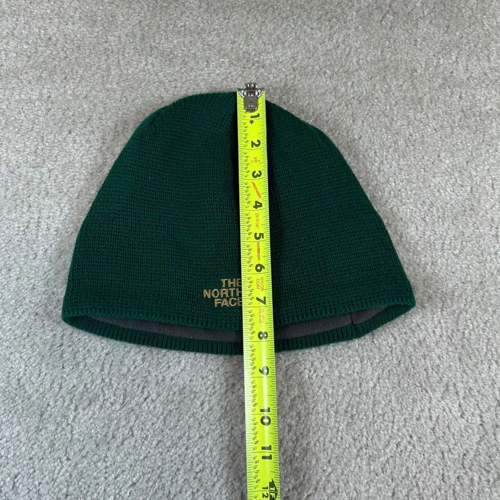 VTG The North Face Beanie Mens One Size Green Fleece Lined Knit Embroidered Logo